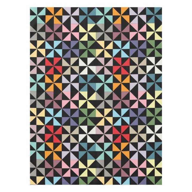 Colourful Geometric Pinwheel Black Tablecloth (Front)