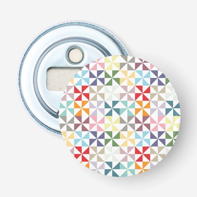 Colourful Geometric Pinwheel Bottle Opener (Front)