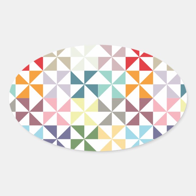Colourful Geometric Pinwheel Oval Sticker (Front)