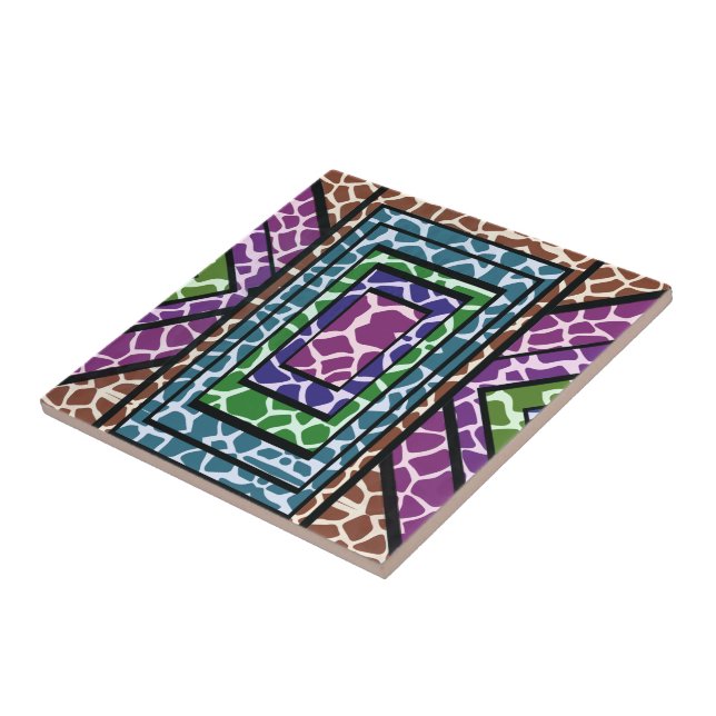 Colourful Geometric Rainbow Giraffe Animal Print Tile (Side)
