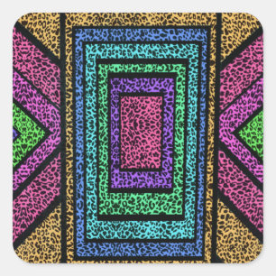 Colourful Geometric Rainbow Leopard Animal Print Square Sticker