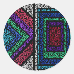 Colourful Geometric Rainbow Snow Leopard Print Classic Round Sticker