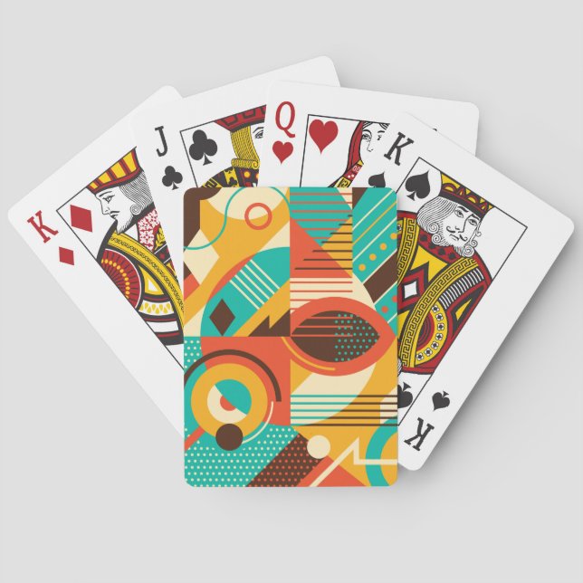 Colourful geometric retro: vintage abstraction. playing cards (Back)