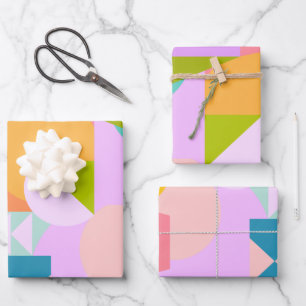 Colourful Geometric Shapes Collage in Bright Colou Wrapping Paper Sheet