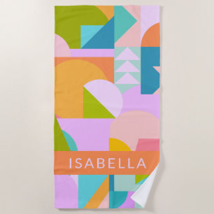 Colourful Geometric Shapes Collage Personalised Beach Towel
