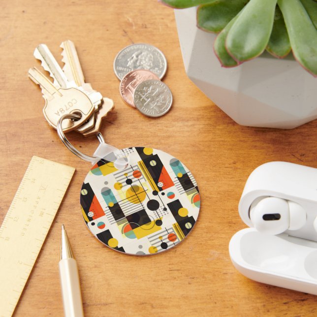 Colourful geometric shapes composition key ring (Desk)