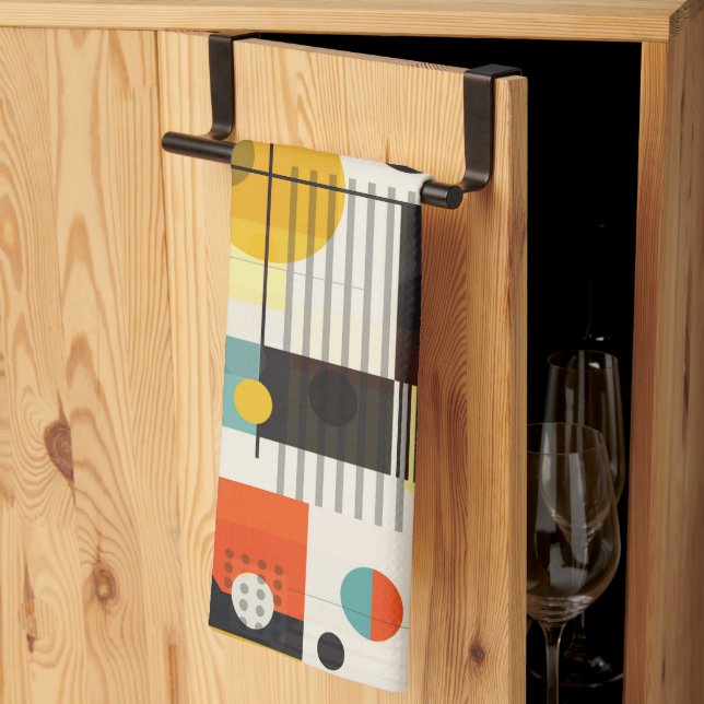 Colourful geometric shapes composition tea towel (Thirds Fold)