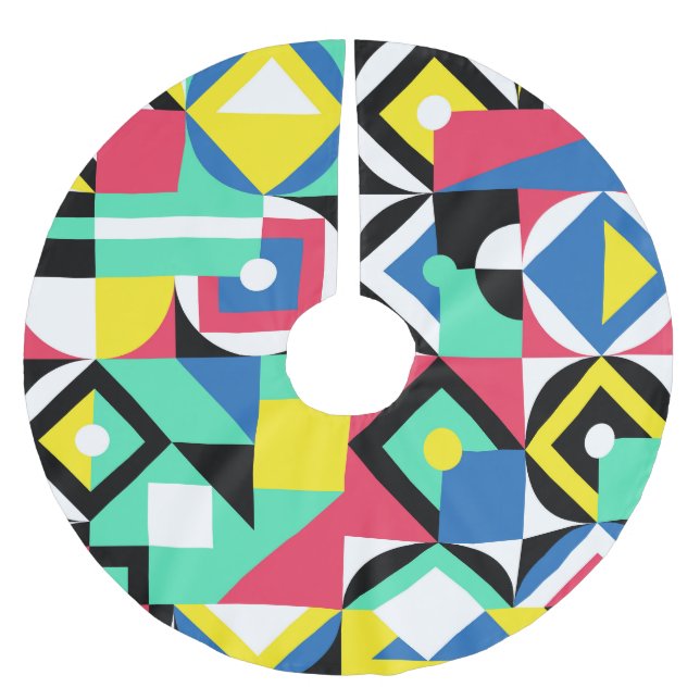 Colourful Geometric Shapes Decorative Ornament Brushed Polyester Tree Skirt (Front)