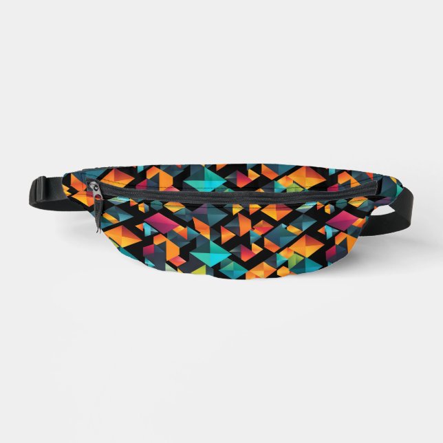 Colourful Geometric Shapes on Black Bum Bags (Front)