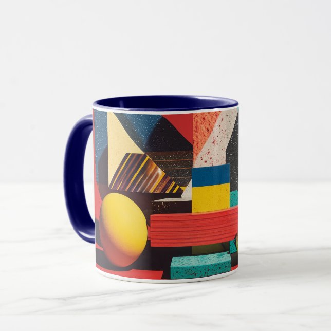 Colourful Geometric Shapes on Red Background Mug (Front Left)