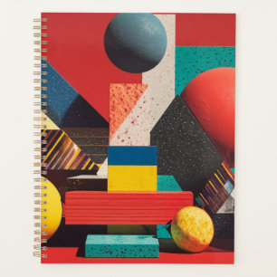 Colourful Geometric Shapes on Red Background Planner