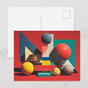 Colourful Geometric Shapes on Red Background Postcard