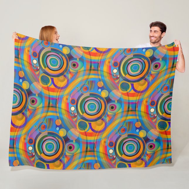 Colourful geometric shapes pattern 28 fleece blanket (In Situ)
