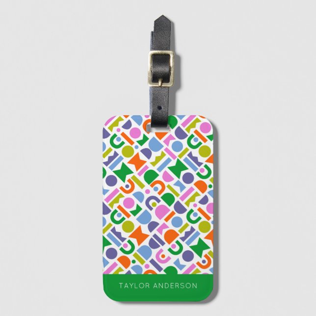 Colourful Geometric Shapes Personalised Luggage Tag (Front Vertical)