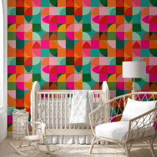 Colourful Geometric Shapes Retro Abstract Pattern Wallpaper