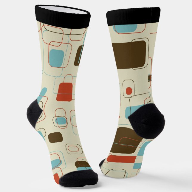 Colourful geometric shapes retro pattern socks (Angled)