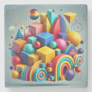 Colourful Geometric Shapes Stone Coaster