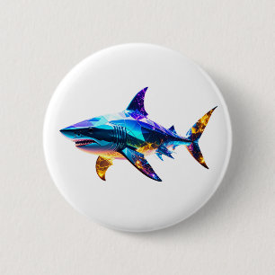 "Colourful Geometric Shark – Vibrant Polygon Art S 6 Cm Round Badge