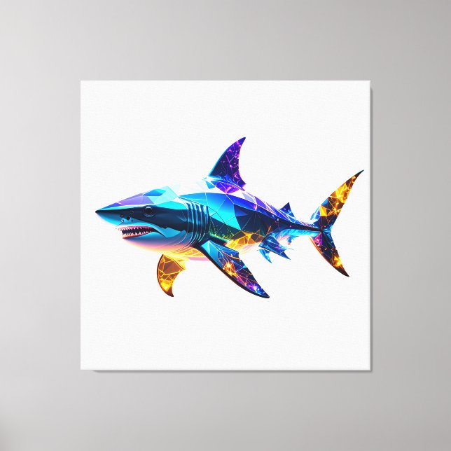 "Colourful Geometric Shark – Vibrant Polygon Art S Canvas Print (Front)