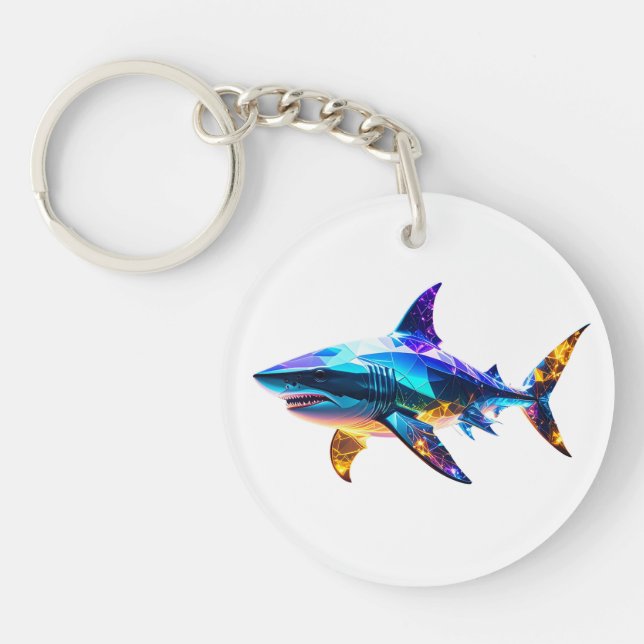 "Colourful Geometric Shark – Vibrant Polygon Art S Key Ring (Front)
