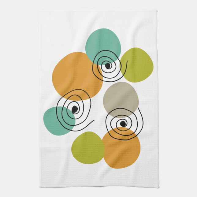 Colourful Geometric Spirals Mid Century Modern Tea Towel (Vertical)