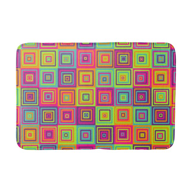 Colourful Geometric Squares Bath Mat (Front)