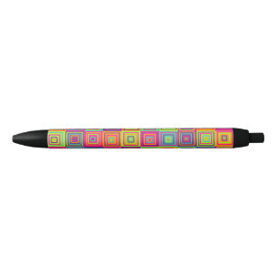 Colourful Geometric Squares Black Ink Pen
