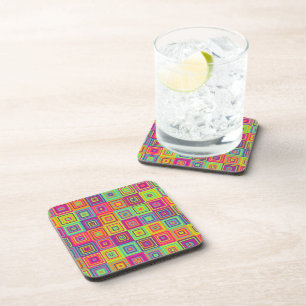 Colourful Geometric Squares Coaster