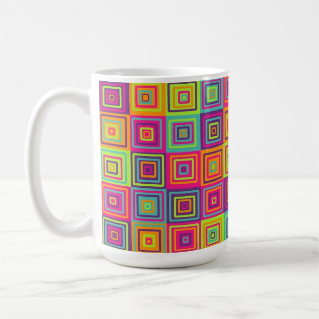 Colourful Geometric Squares Coffee Mug (Left)