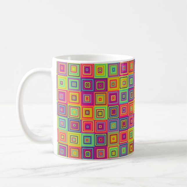 Colourful Geometric Squares Coffee Mug (Left)