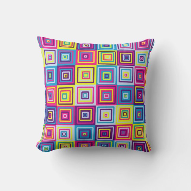 Colourful Geometric Squares Cushion (Front)