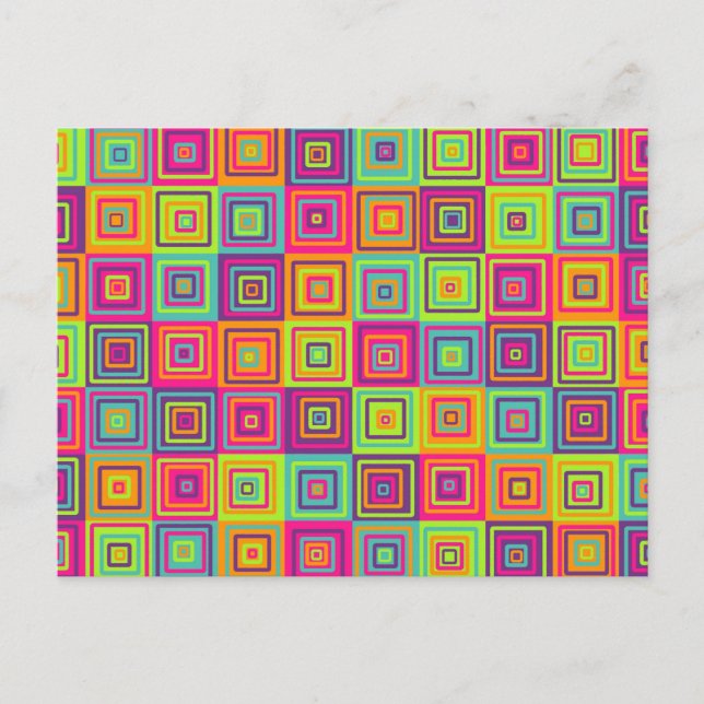 Colourful Geometric Squares Holiday Postcard (Front)