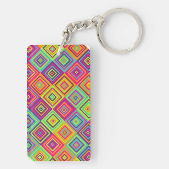 Colourful Geometric Squares Key Ring (Back)
