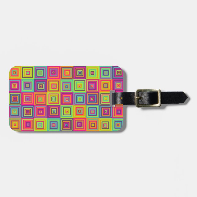 Colourful Geometric Squares Luggage Tag (Front Horizontal)