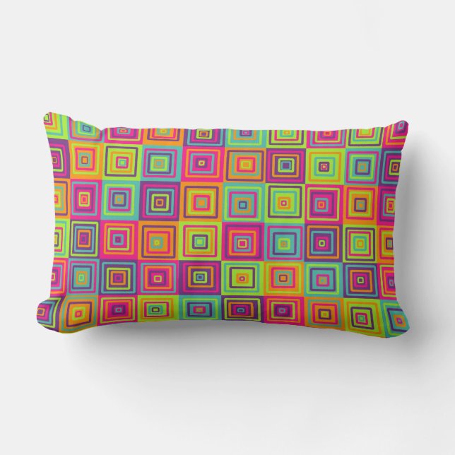 Colourful Geometric Squares Lumbar Cushion (Front)