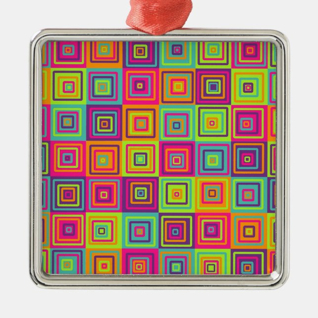 Colourful Geometric Squares Metal Tree Decoration (Front)