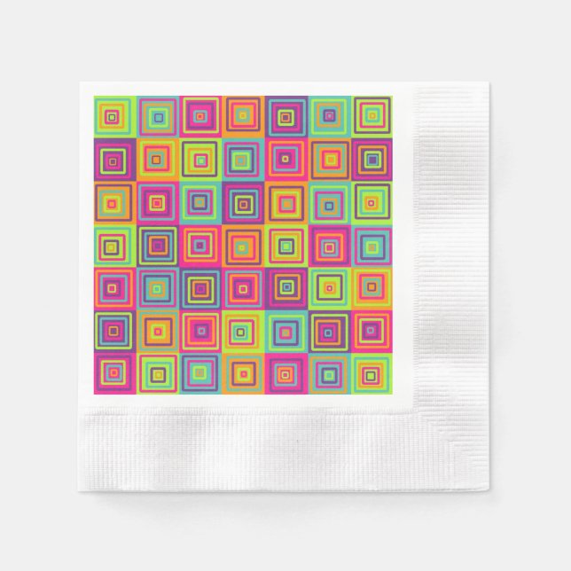 Colourful Geometric Squares Napkin (Front)