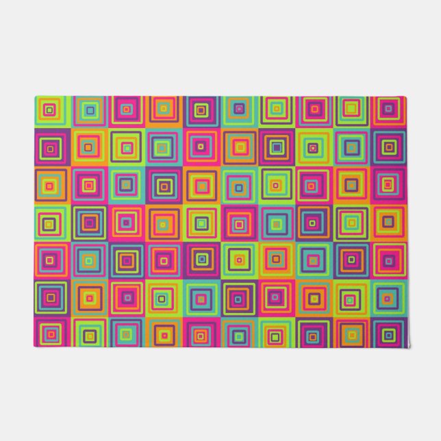Colourful Geometric Squares Pattern Doormat (Front)