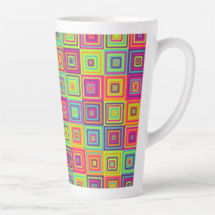 Colourful Geometric Squares Pattern Latte Mug