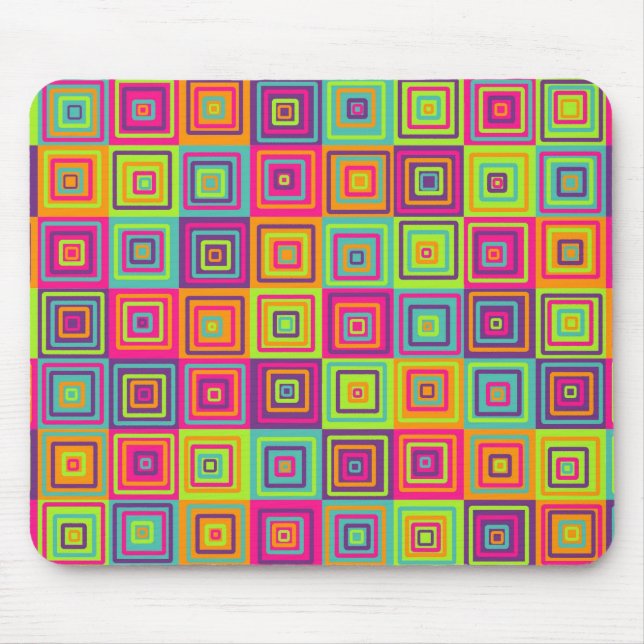 Colourful Geometric Squares Pattern Mouse Pad (Front)
