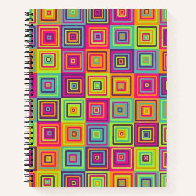 Colourful Geometric Squares Pattern Notebook (Front)