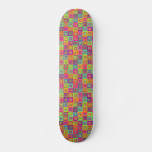Colourful Geometric Squares Pattern Skateboard