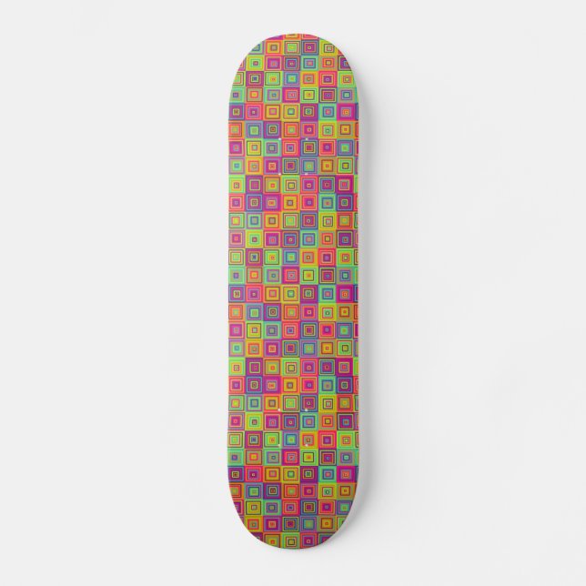 Colourful Geometric Squares Pattern Skateboard (Front)