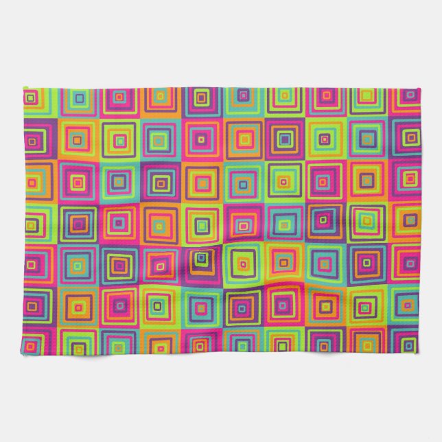 Colourful Geometric Squares Pattern Tea Towel (Horizontal)