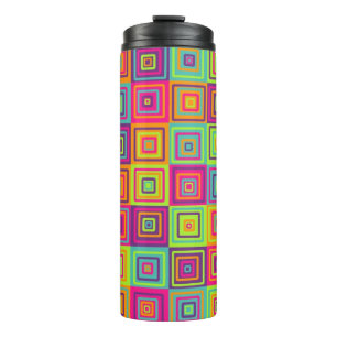 Colourful Geometric Squares Pattern Thermal Tumbler