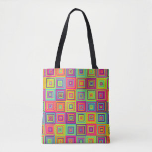 Colourful Geometric Squares Pattern Tote Bag