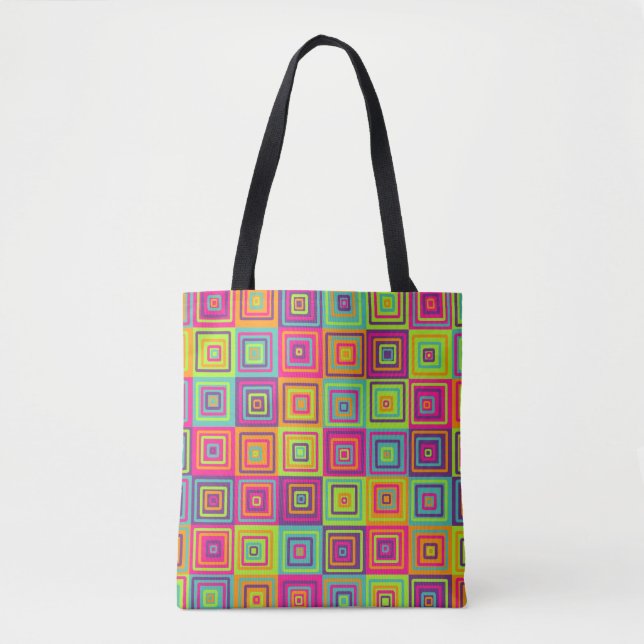 Colourful Geometric Squares Pattern Tote Bag (Front)