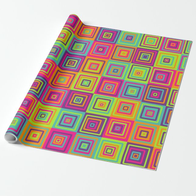 Colourful Geometric Squares Pattern Wrapping Paper (Unrolled)