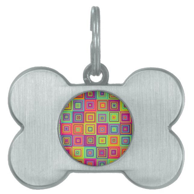 Colourful Geometric Squares Pet Name Tag (Front)