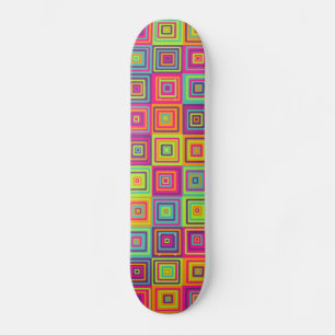 Colourful Geometric Squares Skateboard